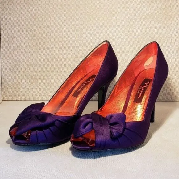 Nina Women Forbes Grape Luster Satin Peep Toe Heels