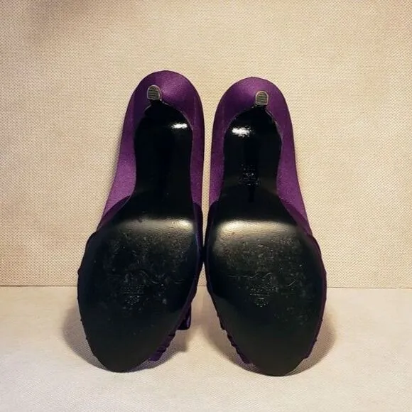 Nina Women Forbes Grape Luster Satin Peep Toe Heels
