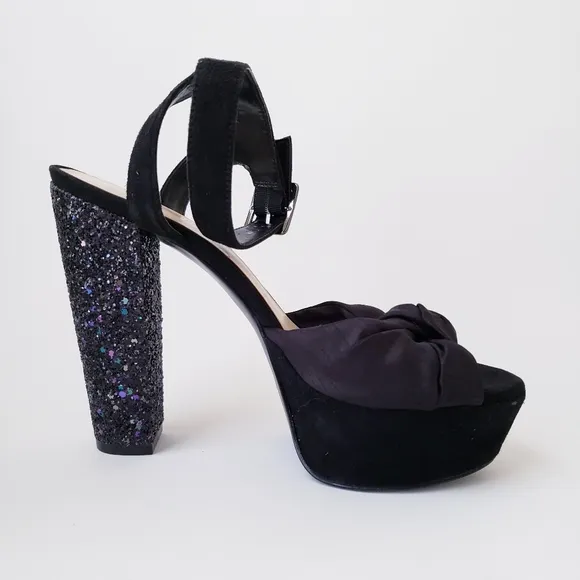 Nine West Black Platform Glitter Heels