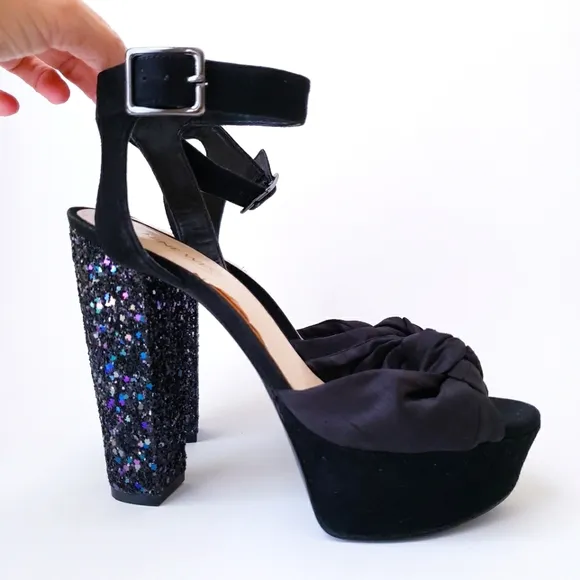 Nine West Black Platform Glitter Heels