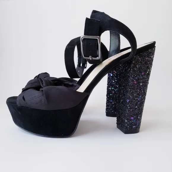 Nine West Black Platform Glitter Heels