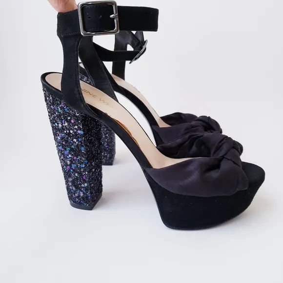 Nine West Black Platform Glitter Heels