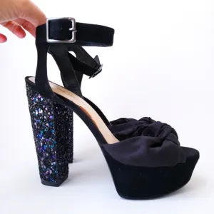 Nine West Black Platform Glitter Heels