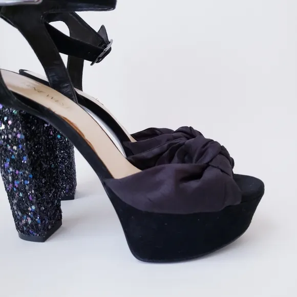 Nine West Black Platform Glitter Heels