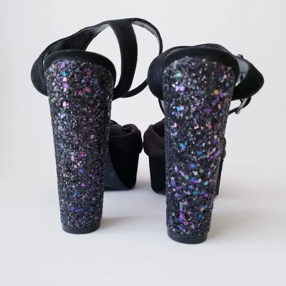 Nine West Black Platform Glitter Heels