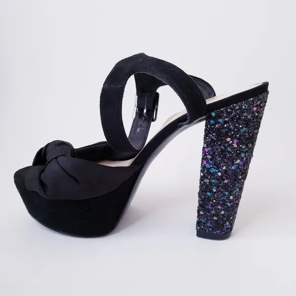 Nine West Black Platform Glitter Heels
