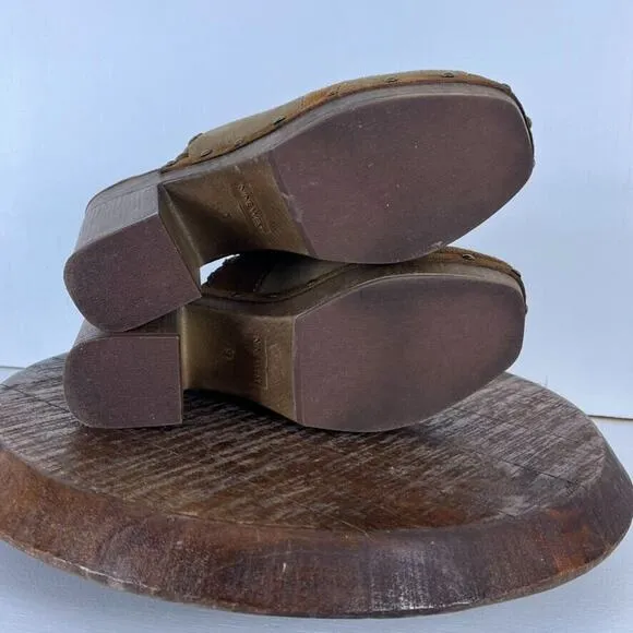 Nine West Clogs Shoes Womens 9M Peaced4 Womens Brown Suede Patchwork