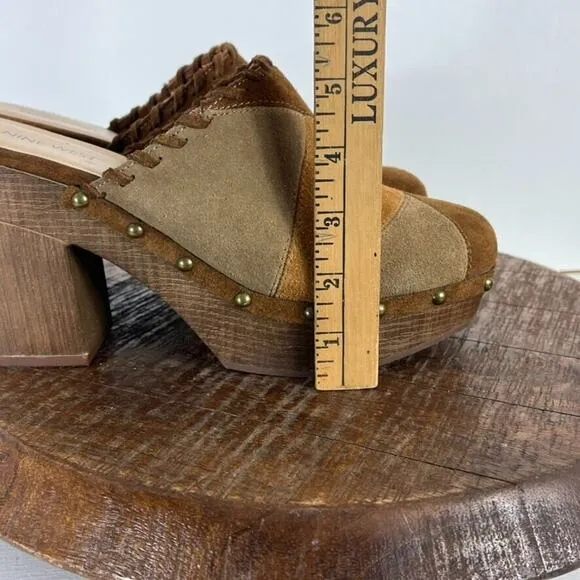Nine West Clogs Shoes Womens 9M Peaced4 Womens Brown Suede Patchwork