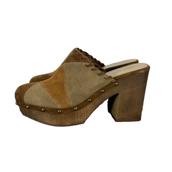 Nine West Clogs Shoes Womens 9M Peaced4 Womens Brown Suede Patchwork