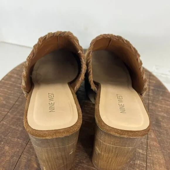 Nine West Clogs Shoes Womens 9M Peaced4 Womens Brown Suede Patchwork