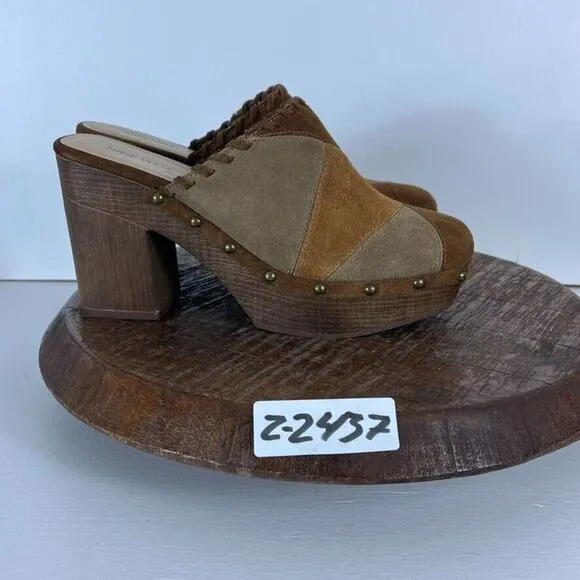 Nine West Clogs Shoes Womens 9M Peaced4 Womens Brown Suede Patchwork
