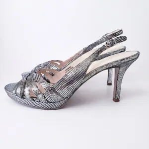 Nine West Silver Leather Sling Back Heels