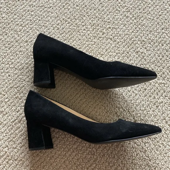 Nine West Suede Short Block Heel Pumps Black Size 8 Soft Leather Upper Like New