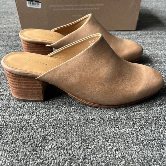 Nisolo All-Day Heeled Mule in Tan Almond MWT 8.5