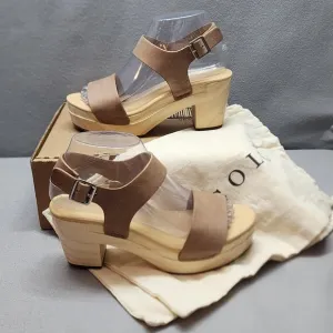 Nisolo All-Day Open Toe Tan Leather Wooden Clogs Sz 9 M - NIB