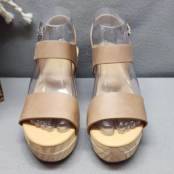 Nisolo All-Day Open Toe Tan Leather Wooden Clogs Sz 9 M - NIB