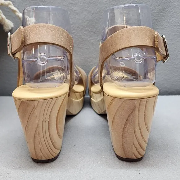 Nisolo All-Day Open Toe Tan Leather Wooden Clogs Sz 9 M - NIB