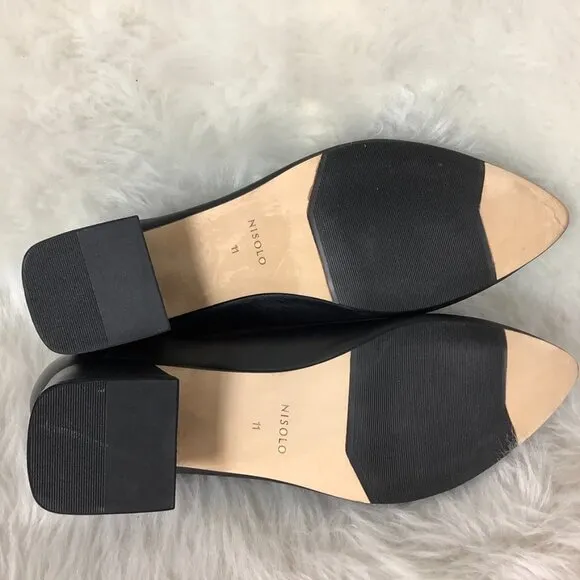 Nisolo Black Leather Fiorela Go To Mid Heel Pointed Toe Pumps