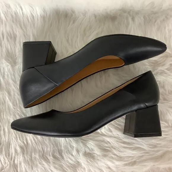 Nisolo Black Leather Fiorela Go To Mid Heel Pointed Toe Pumps