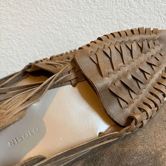 Nisolo Tobacco brown Leather Woven Huarache Sandal Men's Size 12