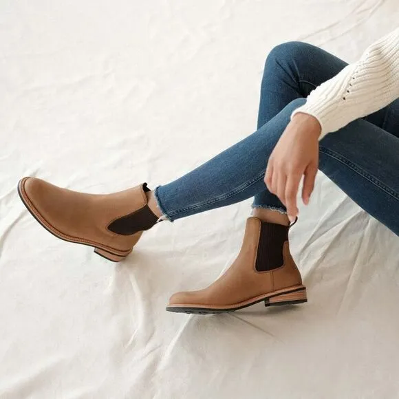 Nisolo Women’s Leather Carmen Chelsea Boot in Almond Brown