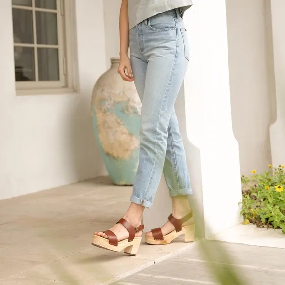 Nisolo x Anthropologie all day open toe clog new in box brandy color