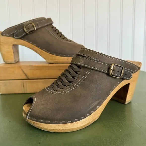 No. 6 Handmade by Sven Braid-Front Convertible Clogs in Taupe Nubuck *USA Made*