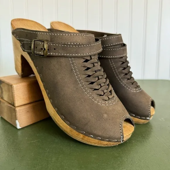 No. 6 Handmade by Sven Braid-Front Convertible Clogs in Taupe Nubuck *USA Made*