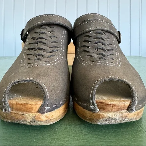 No. 6 Handmade by Sven Braid-Front Convertible Clogs in Taupe Nubuck *USA Made*
