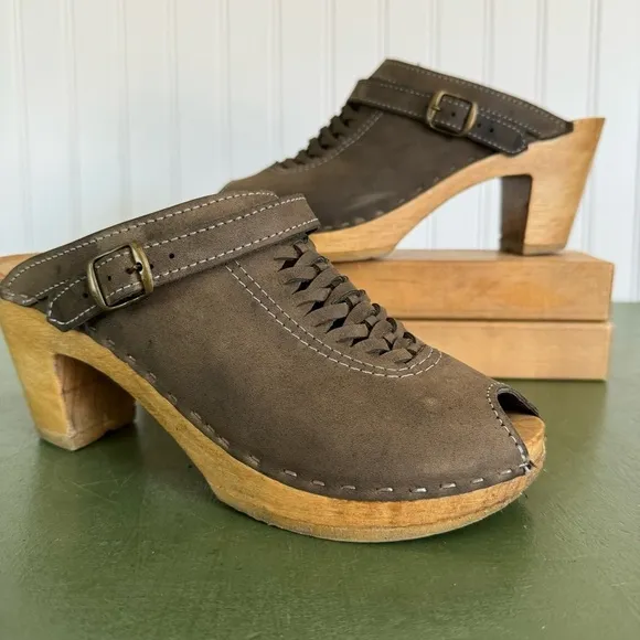 No. 6 Handmade by Sven Braid-Front Convertible Clogs in Taupe Nubuck *USA Made*