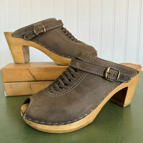 No. 6 Handmade by Sven Braid-Front Convertible Clogs in Taupe Nubuck *USA Made*
