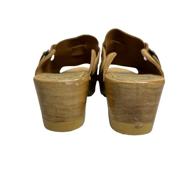 NO. 6 Womens Wooden Clog Sandals Open Toe Size 38 US 7.5 Tan Slip On Clogs