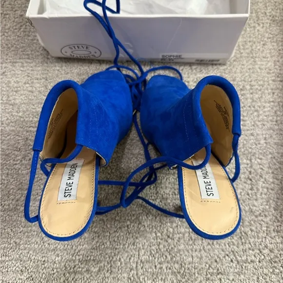 NWB Steve Madden 'Sophie' Blue Suede Ankle Wrap Lace-up Heels - Size: 6