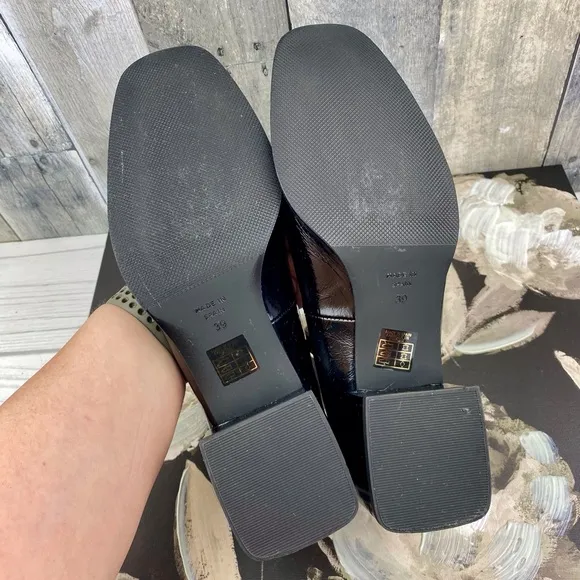 NWOB Anthropologie Maeve The Ainsley Leather Mary Jane Block Heels Black Size 9.