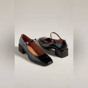 NWOB Anthropologie Maeve The Ainsley Leather Mary Jane Block Heels Black Size 9.