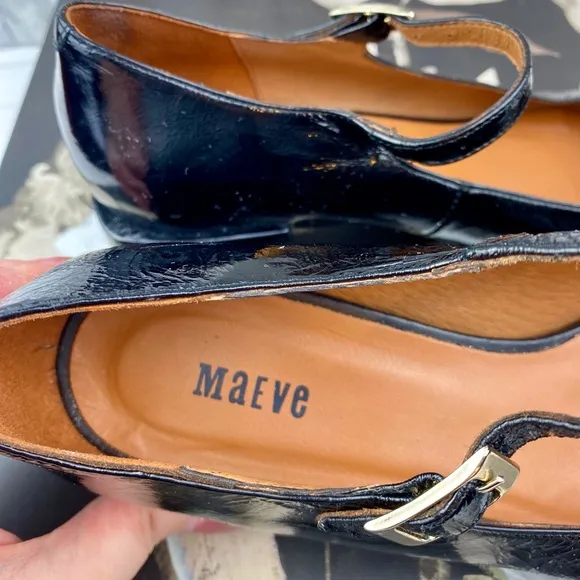 NWOB Anthropologie Maeve The Ainsley Leather Mary Jane Block Heels Black Size 9.