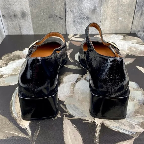 NWOB Anthropologie Maeve The Ainsley Leather Mary Jane Block Heels Black Size 9.