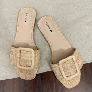 NWOB BIRDIES Kiwi Slide Sandal in Wheat Raffia *Out of Stock*