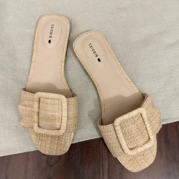 NWOB BIRDIES Kiwi Slide Sandal in Wheat Raffia *Out of Stock*