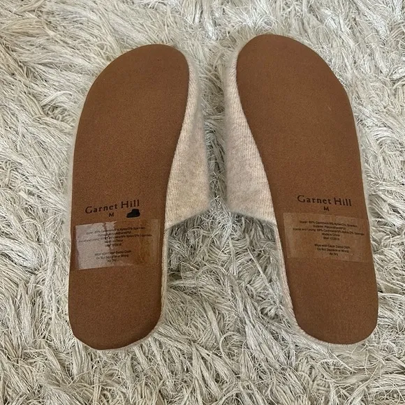 NWOB Garnet Hill Cozy Cashmere Slides Slippers in Oat Heather size M (8-9)