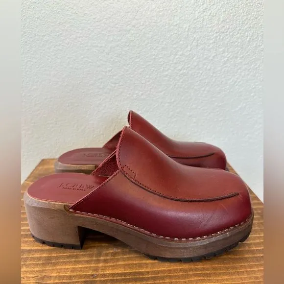 NWOB J. Crew Leather Wooden Round Toe Clog Shoe Made in Italy Size 38