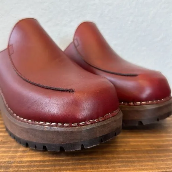 NWOB J. Crew Leather Wooden Round Toe Clog Shoe Made in Italy Size 38