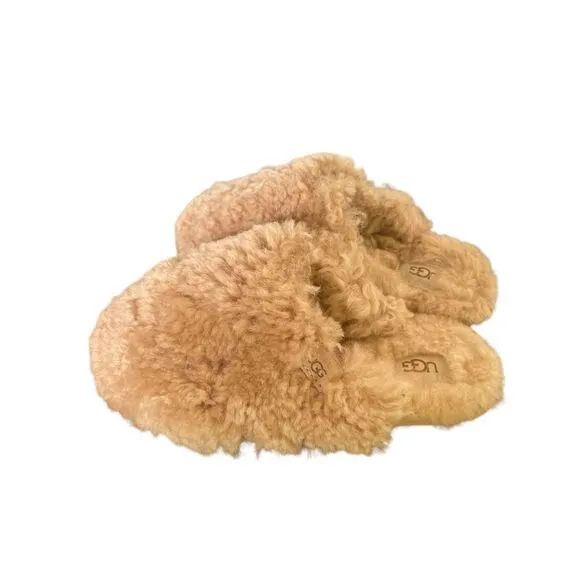 NWOB UGG Maxi Curly Slide Slippers Brown Furry Size 5 Bedslipper