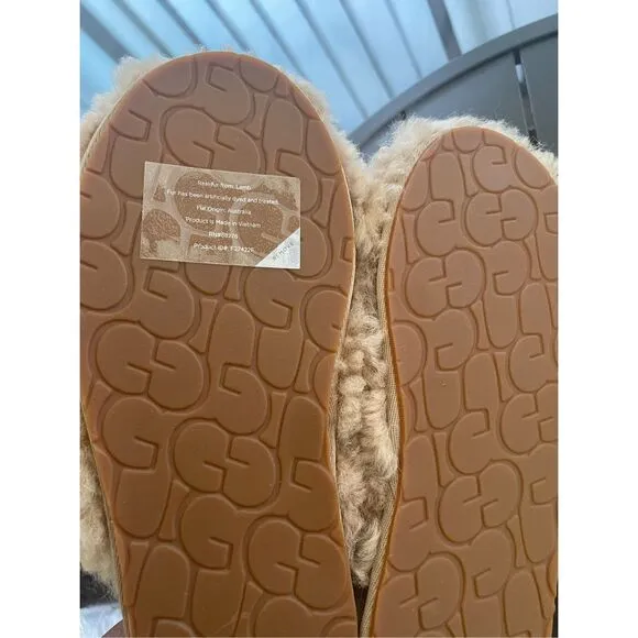 NWOB UGG Maxi Curly Slide Slippers Brown Furry Size 5 Bedslipper