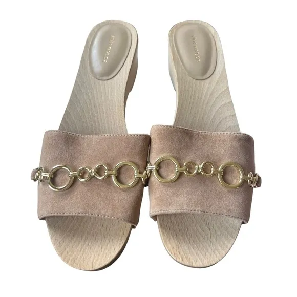 NWOT Ann Taylor Chain Leather Clog Slides in Dominican Sand Quiet Luxury Size 8