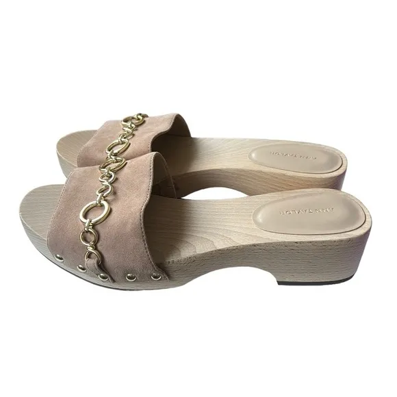 NWOT Ann Taylor Chain Leather Clog Slides in Dominican Sand Quiet Luxury Size 8