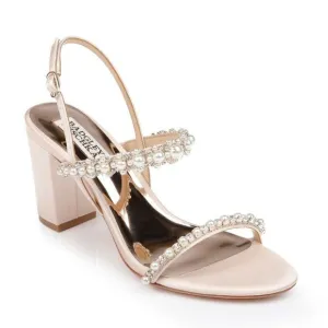 NWOT Badgley Mischka Natasha Soft Nude Light Pink Pearl Crystal Block Heels 8