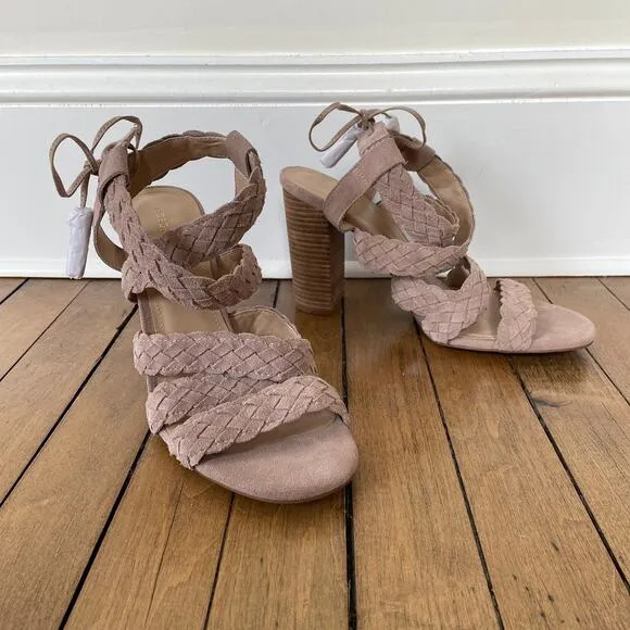 NWOT BCBGeneration Ledina Blush Suede Braided Sandal Heels