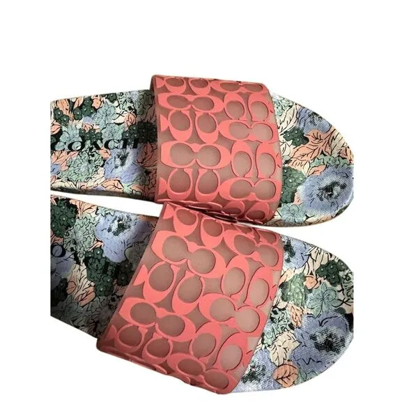 NWOT COACH Women's Floral Slide Sandals Multicolor Casual Summer Shoes S 9