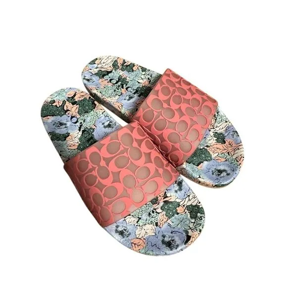 NWOT COACH Women's Floral Slide Sandals Multicolor Casual Summer Shoes S 9